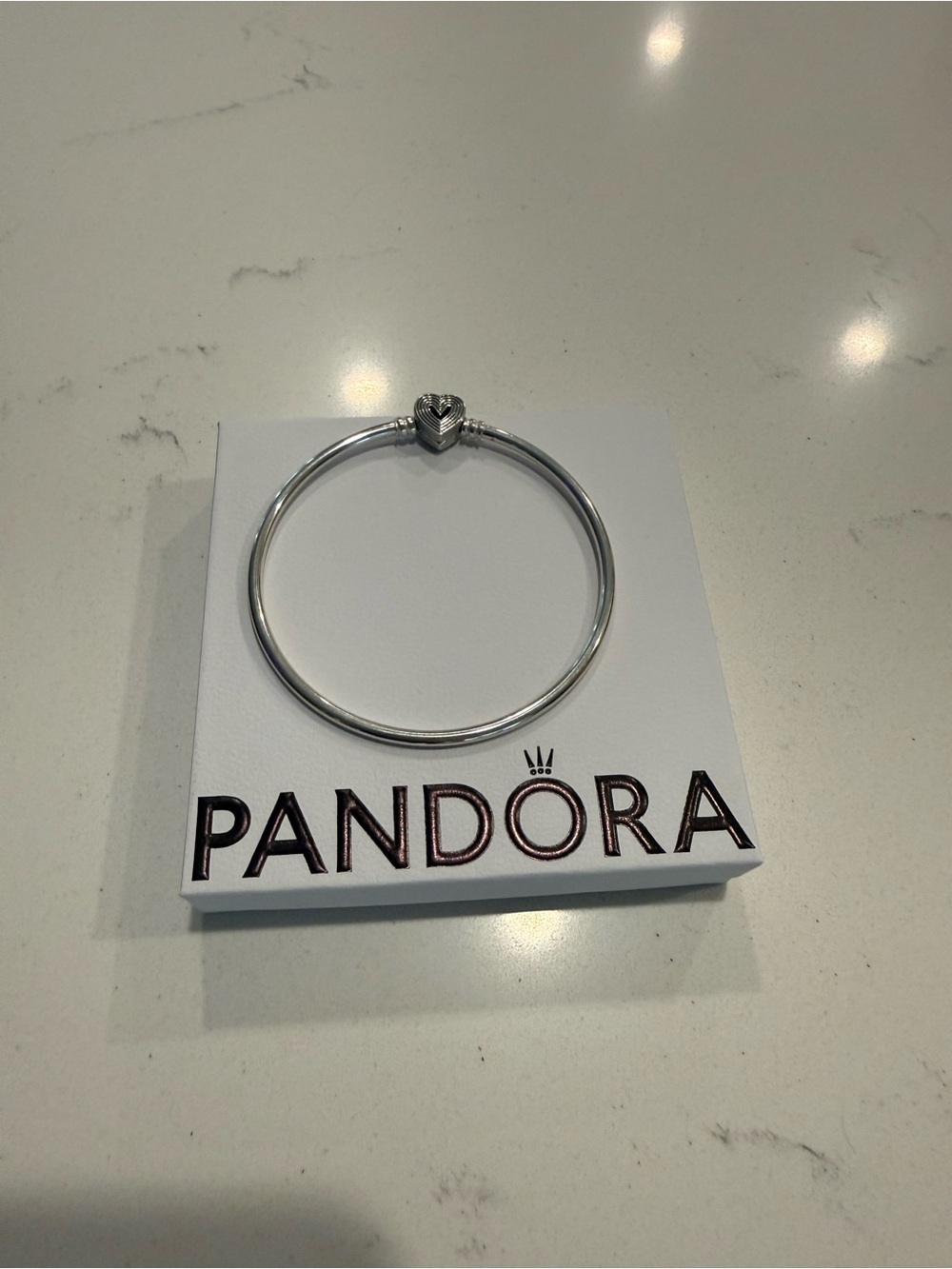 Pandora Silver Radiating Heart-Clasp Bangle Bracelet